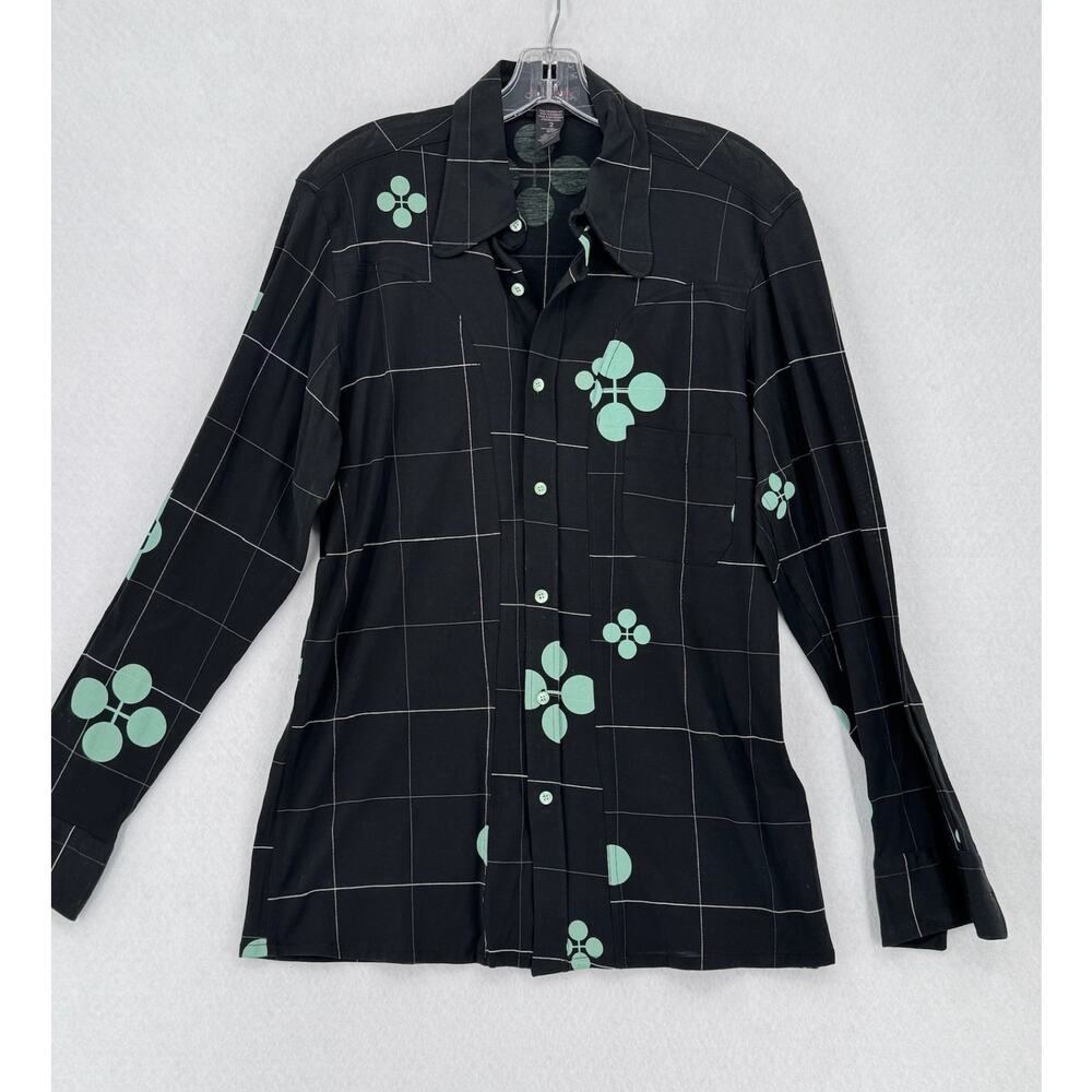 Custo Barcelona Mens Black Retro Geometric Plaid Collared Button Up Shirt Sz 2